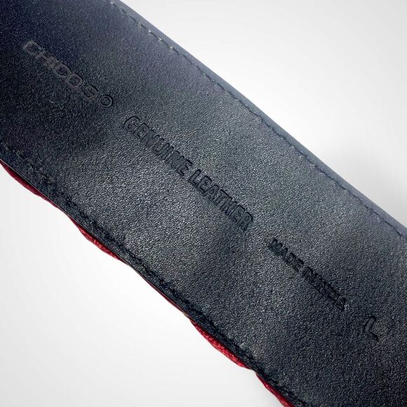 Chico's Wide Belt Women's Size L Colorful Ribbon Striped Black Leather 42-46 in - Picture 5 of 7